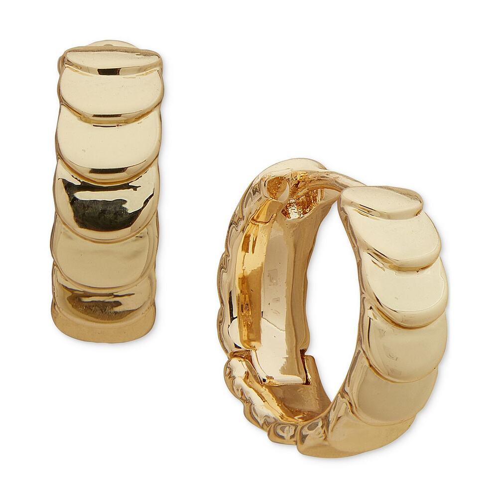Anne Klein Gold-Tone Small Disc Chain Huggie Hoop Earrings NEW